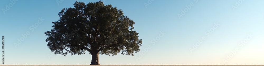 A large oak tree standing tall in a field representing strength and support in human fraternity A large oak tree standing tall in a field representing strength and support in human fraternity