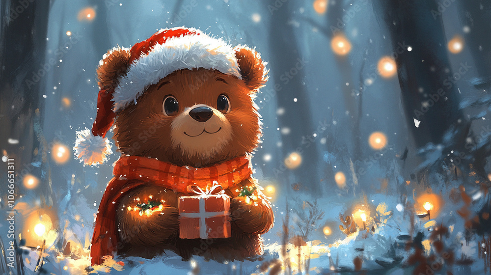 Cartoon New Year Bear with Gift Cartoon New Year Bear with Gift