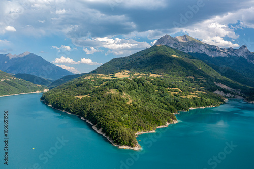 Aerial View Over Lac Du Sautet, Auvergne-Rhône-Alpes, France