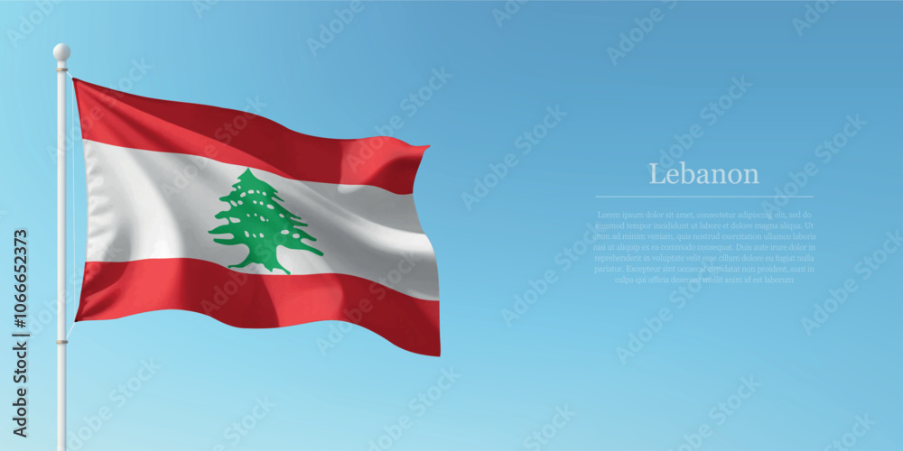 Waving Flag of Lebanon Against Clear Blue Sky Copyspace Waving Flag of Lebanon Against Clear Blue Sky Copyspace