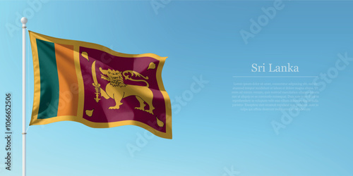 Waving Flag of Sri Lanka Against Clear Blue Sky Copyspace