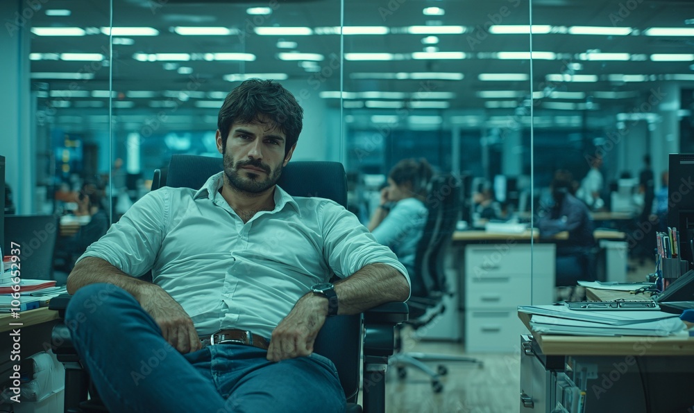 Businessman Relaxing in Modern Office Environment Businessman Relaxing in Modern Office Environment