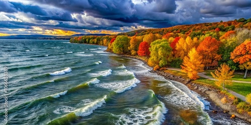 Drone captures Canandaigua Lake's autumn waves. photo