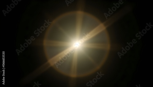 Glowing light flare with halo effect on a black background for a striking visual presence