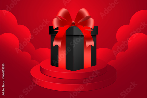 Elegant Gift Box on Festive Red Platform