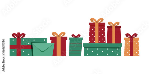 Festive Wrapped Gifts Collection with Ribbons and Bows