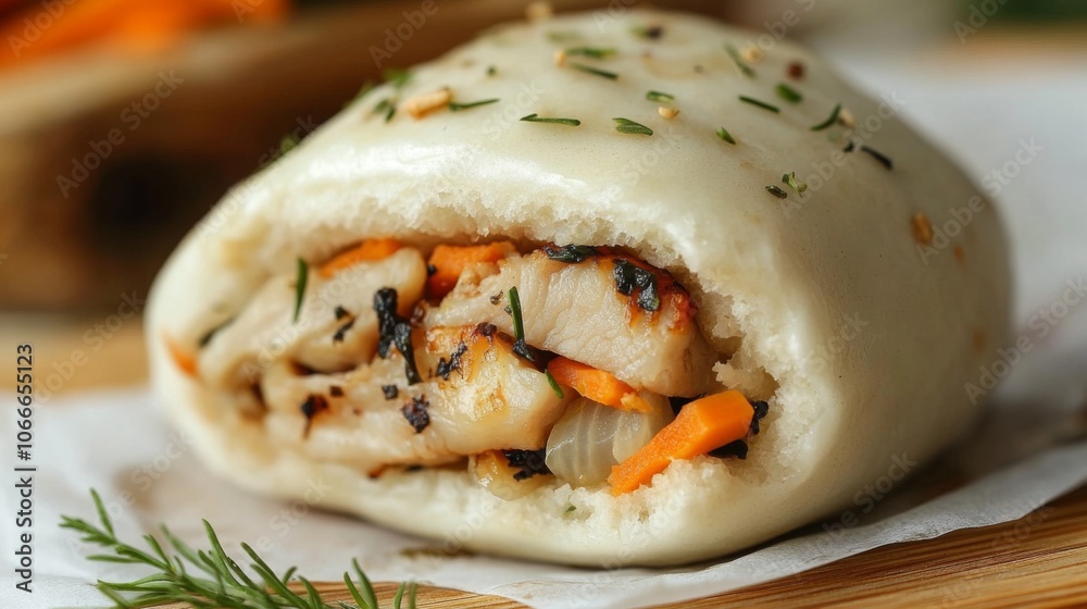 Steamed Bun with Chicken and Vegetables Filling