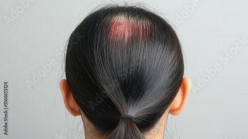 Person with tinea capitis, a fungal infection on the scalp causing red patches and hair loss   tinea capitis, scalp fungal infection