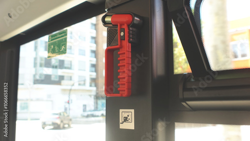 Emergency Safety Hammer Installed on Bus Window for Passenger Safety