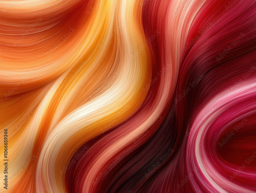 A mesmerising abstract image of flowing orange, red, and cream waves, creating a warm, luxurious, and vibrant composition reminiscent of flowing hair or fabric. A mesmerising abstract image of flowing orange, red, and cream waves, creating a warm, luxurious, and vibrant composition reminiscent of flowing hair or fabric.