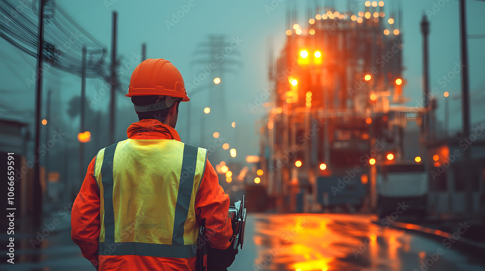 Worker in Reflective Vest and Hard Hat Standing in Front of Construction Site
Worker in Reflective Vest and Hard Hat Standing in Front of Construction Site