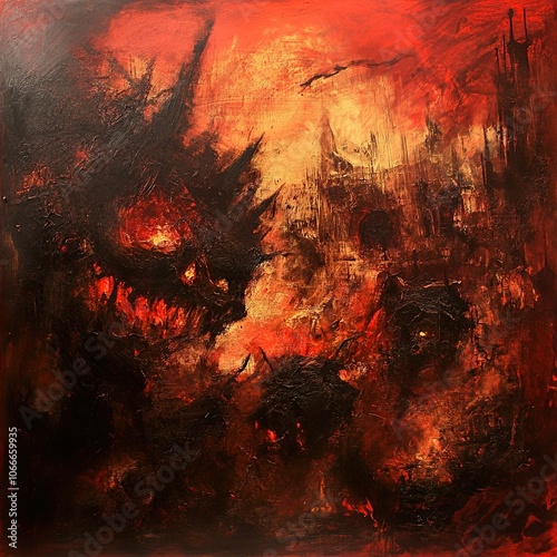 Abstract Painting: Descent into Chaos and Fear - Surreal Art with Dark and Ominous Themes