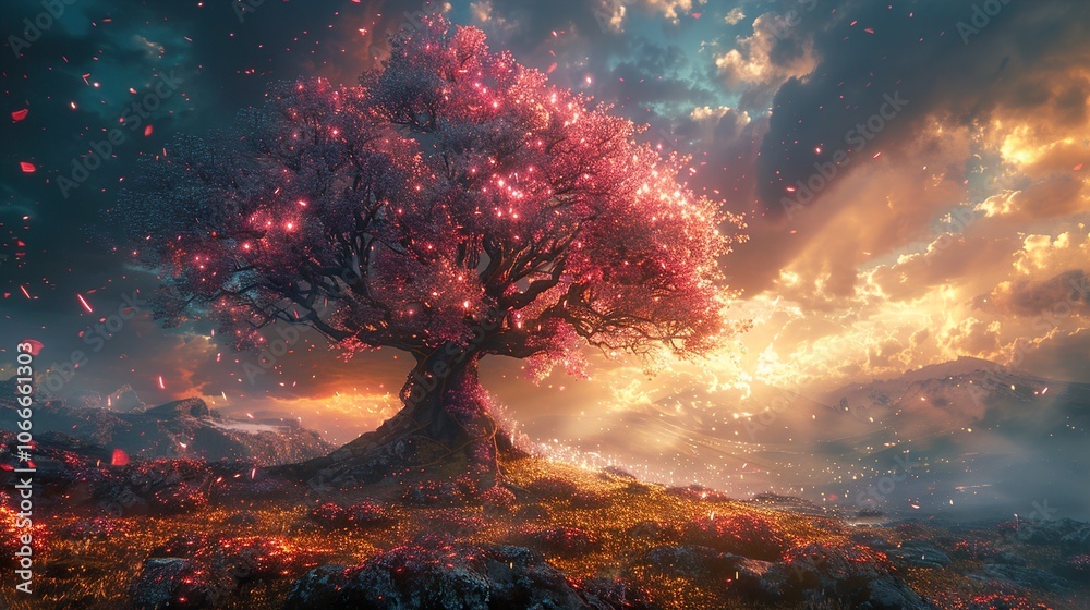 Glowing Tree in a Dreamy Fantasy Landscape - Magical Forest Art Glowing Tree in a Dreamy Fantasy Landscape - Magical Forest Art