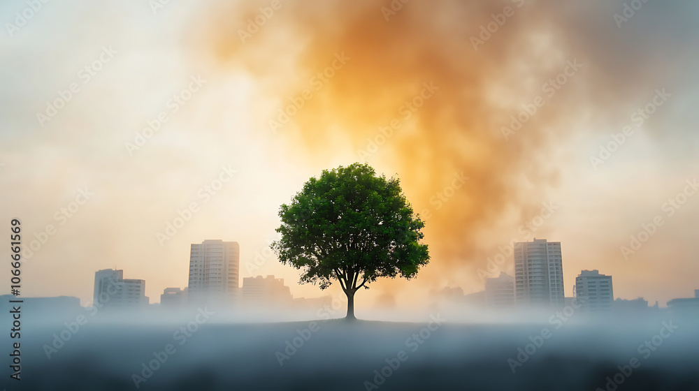 Lone tree amidst smoky air resilience of nature Lone tree amidst smoky air resilience of nature