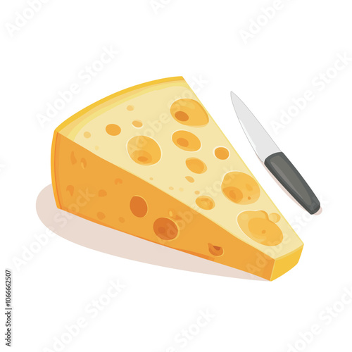 Vector illustration of a piece of cheese and a knife on a white background 