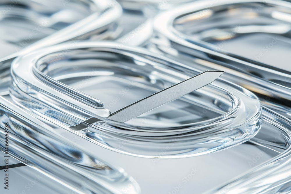 Close Up of Shiny Glass and Metal Components in a Manufacturing Process Close Up of Shiny Glass and Metal Components in a Manufacturing Process