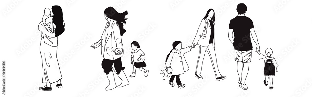 Hand-drawn doodle family icon set. Outline family clipart. Hand-drawn black art. Hand-drawn doodle family icon set. Outline family clipart. Hand-drawn black art.