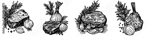 Template for corporate identity based on a hands-drawn meat steak sketch drawing