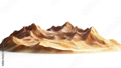 Isolated 3D render of a mountain range on a white background.