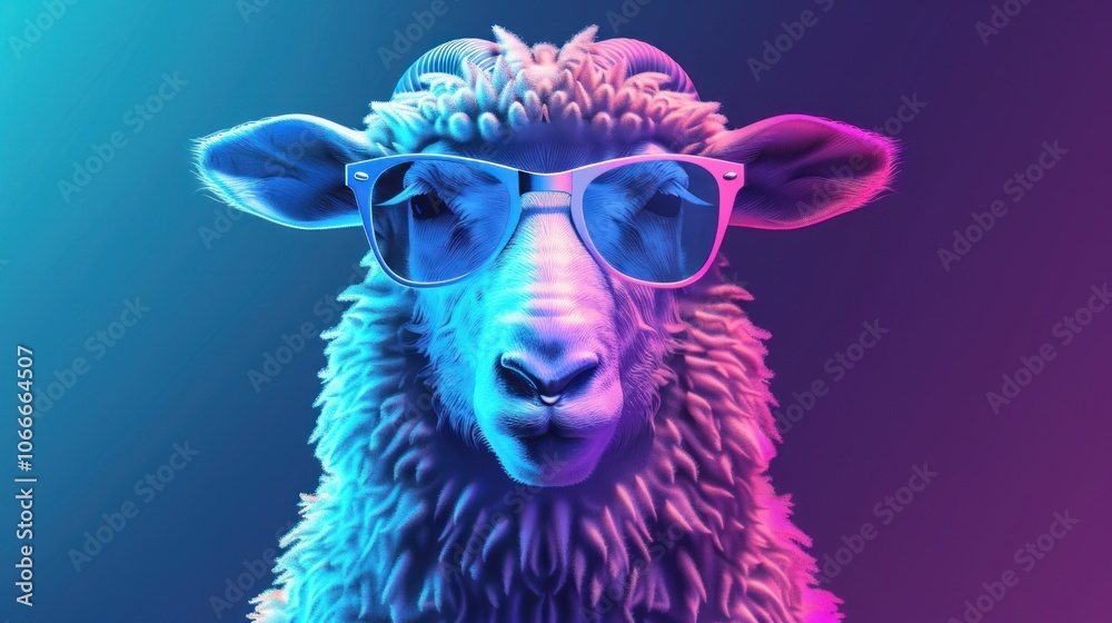 Cool Sheep in Neon Sunglasses Cool Sheep in Neon Sunglasses