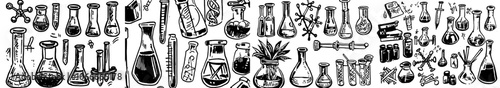 Doodle set featuring Biology, mathematics, physics, chemistry, robotics, etc.