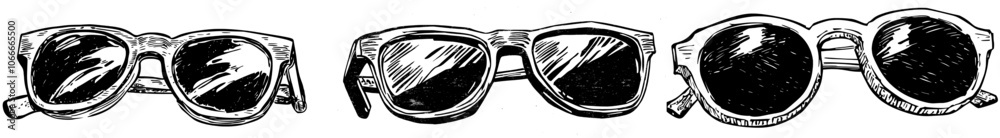 Obraz premium Glasses Stylish Protect Accessory Vintage Vector. Men Eye Protection Classical Glasses. Monochrome Illustration Of Glamor Sunglasses With Plastic Frame.