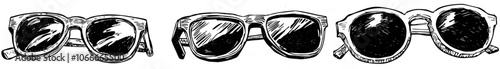 Glasses Stylish Protect Accessory Vintage Vector. Men Eye Protection Classical Glasses. Monochrome Illustration Of Glamor Sunglasses With Plastic Frame.