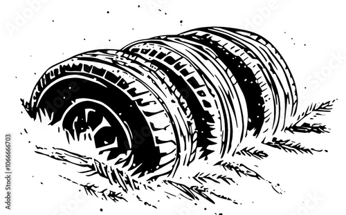 This is a modern monochrome tyre print and grunge spot with an out of focus dirty tire pattern that can be used on automobile service or off road race competition designs.