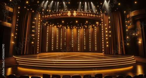 Elegant Theater Stage with Golden Lighting photo