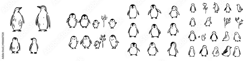 Fototapeta premium A sketch of a penguin in outline format The outline of the logo element The wildlife of Antarctica