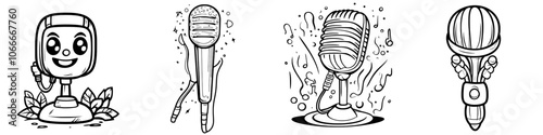 Isolated modern illustration of a hand drawn microphone. Doodle sketch style. Simple line drawing with a microphone. Hand drawn sketch style.