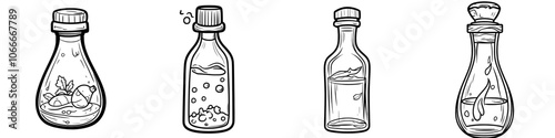 Hipster bootle with black liquid. Doodle sketch style. Simple bottle icon. Isolated modern illustration.