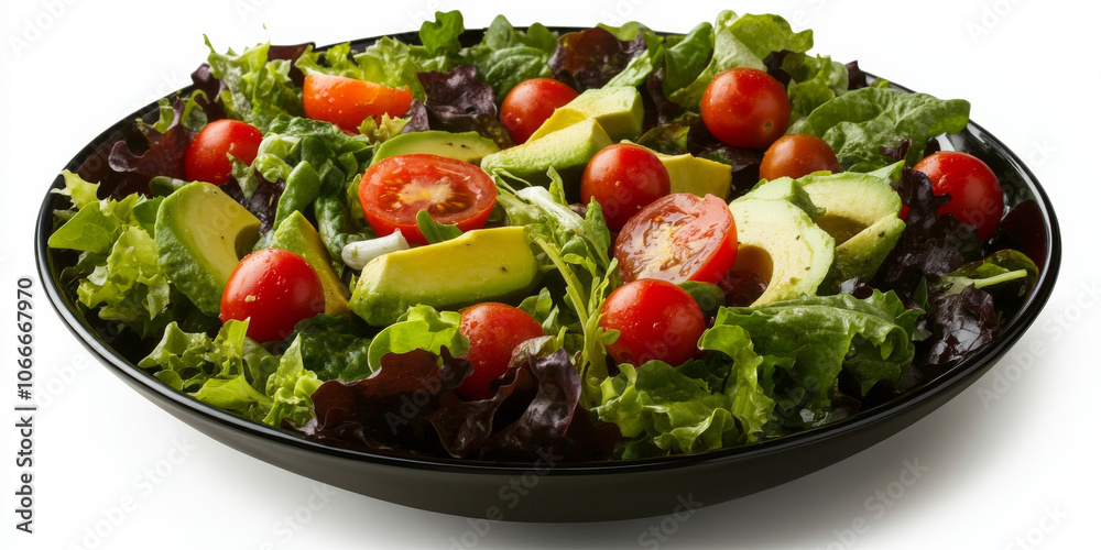 A gourmet salad bowl filled with mixed greens, cherry tomatoes, and avocados, beautifully arranged for a fresh and healthy vibe A gourmet salad bowl filled with mixed greens, cherry tomatoes, and avocados, beautifully arranged for a fresh and healthy vibe