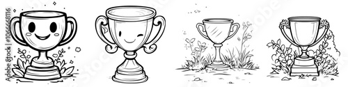 Hand drawn doodle trophy cup. Sketch line style trophy cup. Isolated modern illustration.