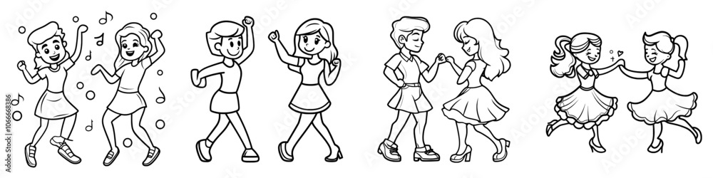 Man and woman dancing waltz and tango stick figures. Black ballroom pictogram. Modern illustration. Man and woman dancing waltz and tango stick figures. Black ballroom pictogram. Modern illustration.
