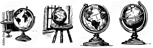 Hand drawn globe illustration, realistic sketch
