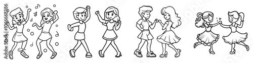 Man and woman dancing waltz and tango stick figures. Black ballroom pictogram. Modern illustration.