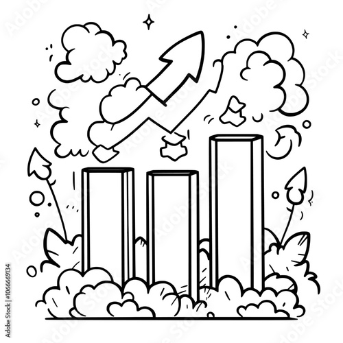 Statistics graphic doodle. Arrow arrow sketch style icon. Financial chart comic doodle drawn concept. Modern illustration.