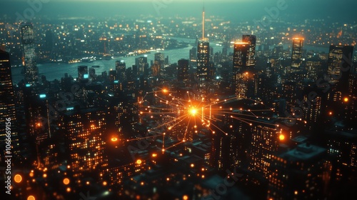 Wallpaper Mural Connected Cityscape: A Nighttime Vision of Urban Interconnectivity Torontodigital.ca