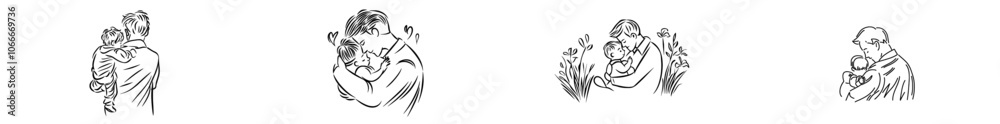 Obraz premium The line art of fathers day, a modern illustration of a father and son