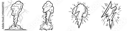 Hand drawn electric lightning element. Comic doodle sketch style. Thunderbolt for flash, energy concept icon.