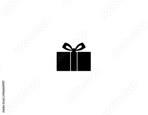 An icon of a gift box symbolizing a present, a birthday present, a Christmas present. Black gift box icon.