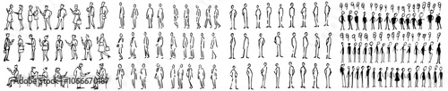 Hand drawn man, woman, child, couple, in silhouette on white background. Collection of simple modern illustrations.