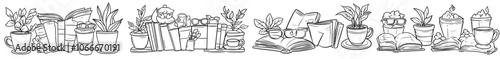 Stack of books sketched in doodle style. Library, school, reading doodle concept icon background. Blue pen line style. Modern illustration style.