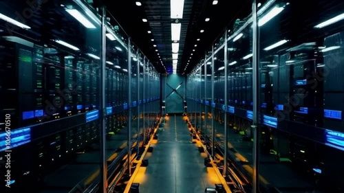 Wallpaper Mural A high-tech data center with rows of servers, LED lights, and cables in an organized, modern setting Torontodigital.ca