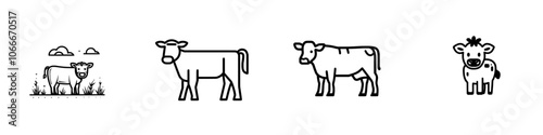 Farting cow, linear icon. Methane emissions contribute to environmental pollution. Editable stroke.