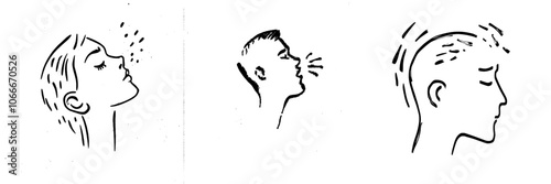Air is inhaled through the mouth and nose. Line with editable strokes. Upper respiratory tract.
