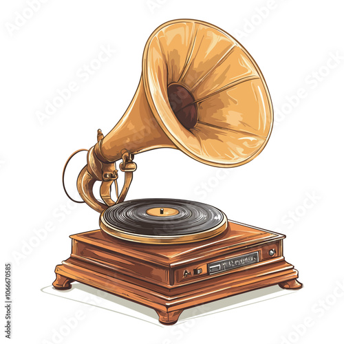 Vintage gramophone isolated on white background. Hand drawn vector illustration