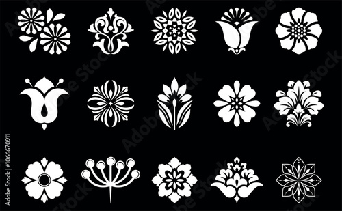 Flowers icon set. Flowers isolated on transparent background. Flowers in modern simple. Cute round flower plant nature collection. Vector illustrator