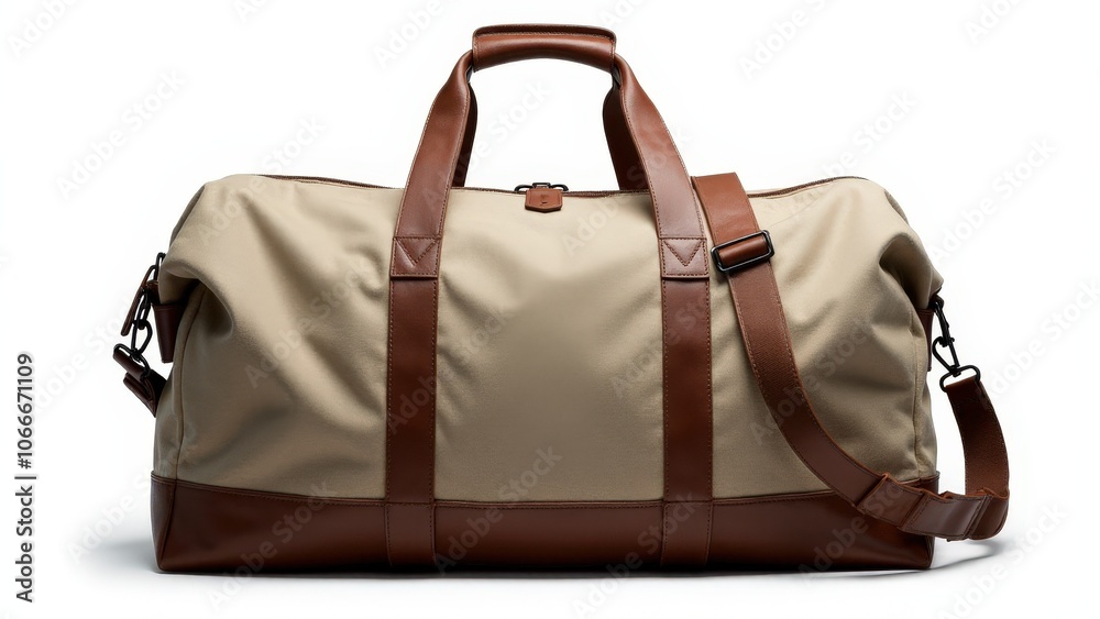 Clean carry on duffel bag mockup with leather straps and durable canvas material Clean carry on duffel bag mockup with leather straps and durable canvas material